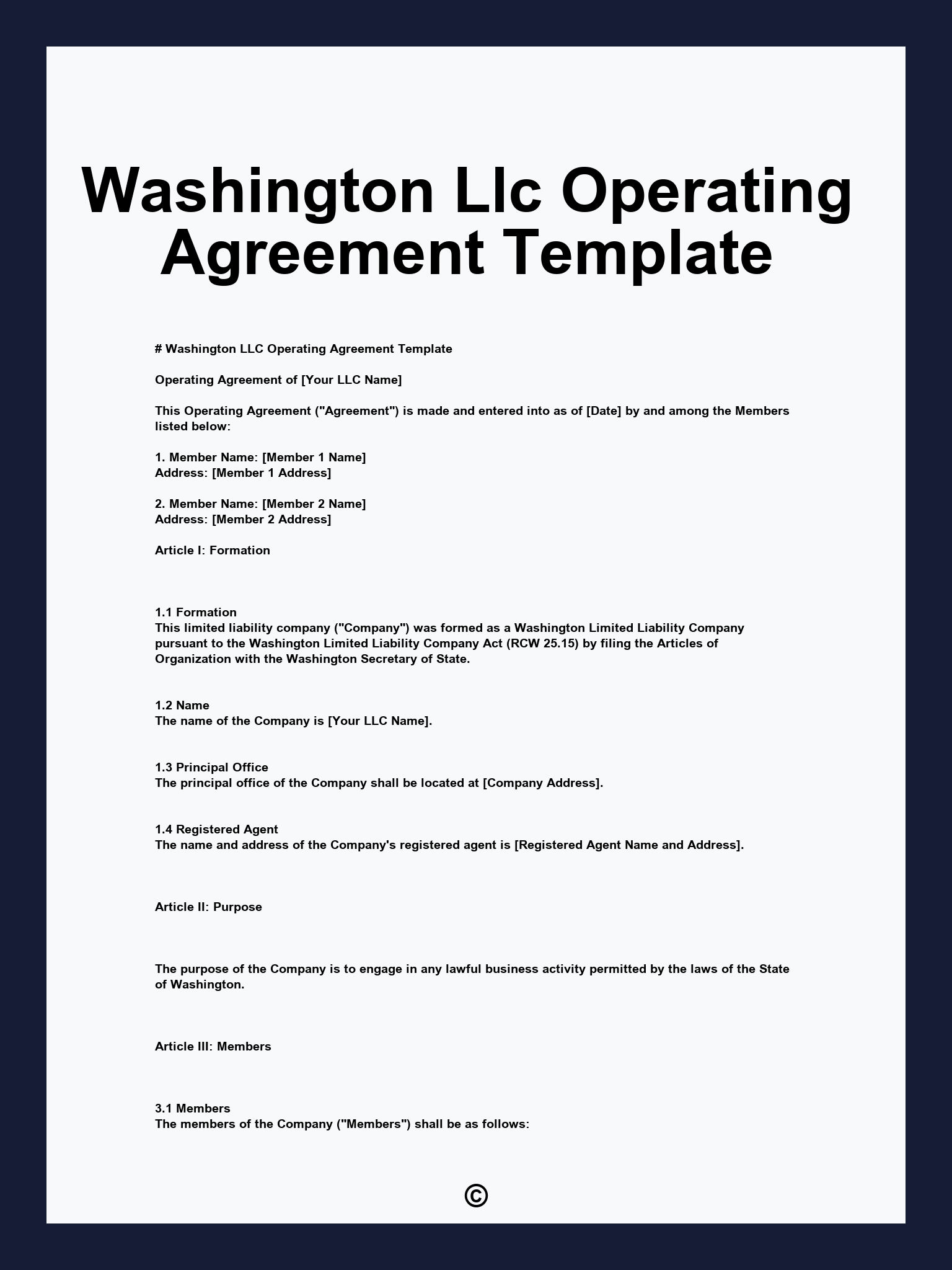 Washington Llc Operating Agreement Template