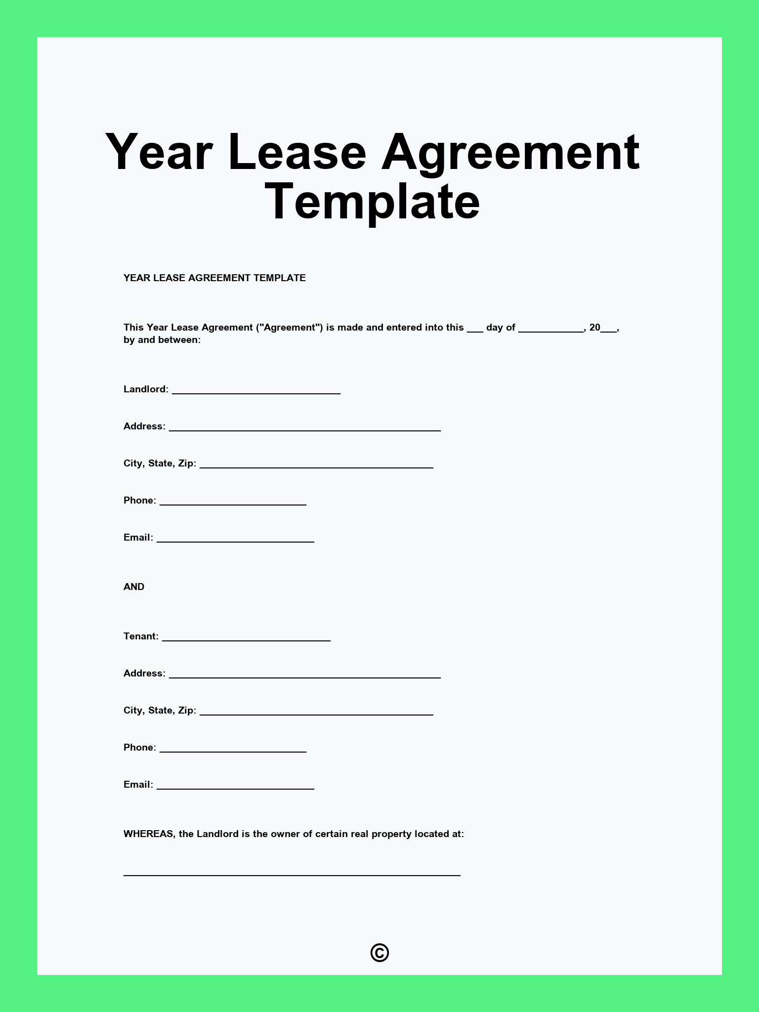 Year Lease Agreement Template